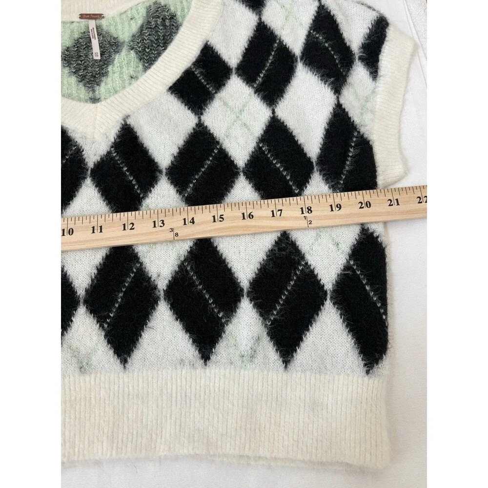 Free People Sweater Women's XS Through The Motions Argyle Vest Cropped Boxy
